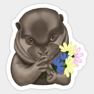 Otter with flowers. Otter lover Sticker